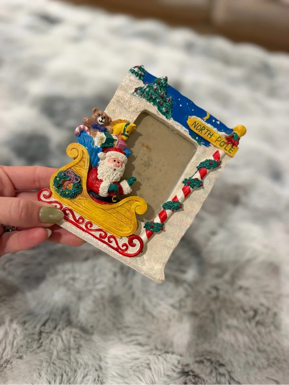 Vintage Festive North Pole Santa Sleigh Photo Frame Christmas